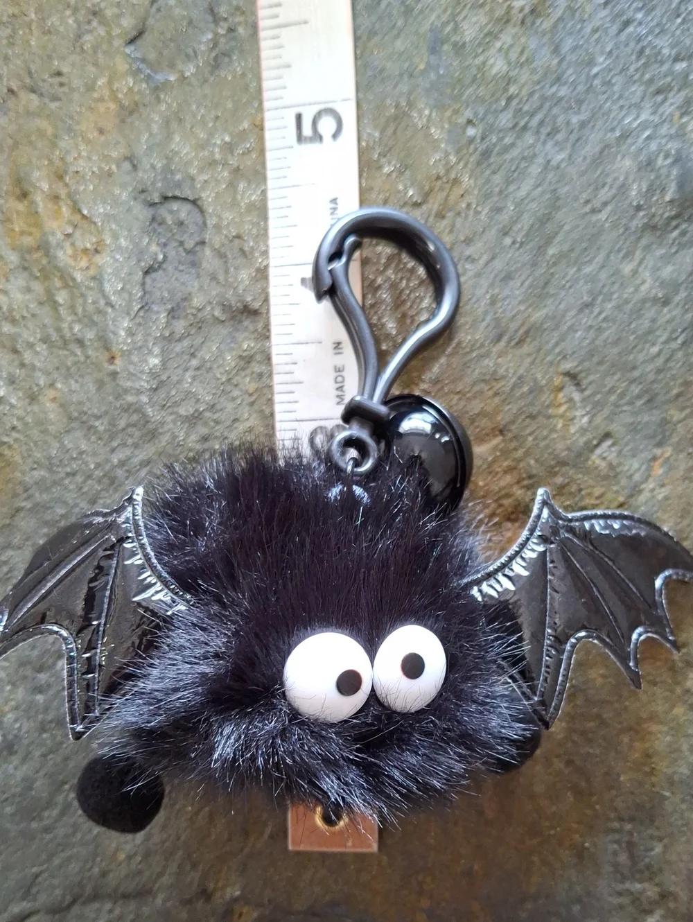 Black Fuzzy Bat Pom Keychain/Bag Accessory